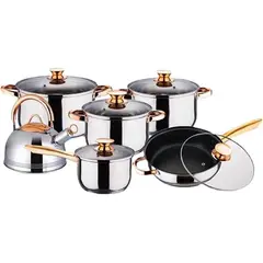 GENERICO - Juego Ollas Sarten Tetera 12 Piezas Acero Inoxidable Cocina