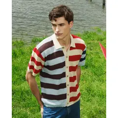 SEVEN SEVEN - Camisa Crochet En Bloques Para Hombre Rojo
