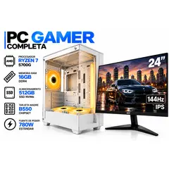 AMD RYZEN - PC GAMER RYZEN 7 5700G - RAM 16GB - SSD 512GB - BOARD A520 - MONITOR 24" 144Hz- CHASIS EVA COSMIC