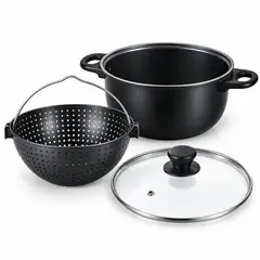 GENERICO - Olla Para Pasta 3 En 1 Con Colador Y Tapa De Vidrio 25 Cm