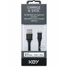 GENERICO - Cable Usb A - Lightning 3metros Negro KEY