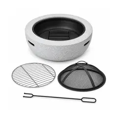 INNOVA - Brasero Con Asador Bbq Parrilla Para Asados Fogata Terraza Gris Claro