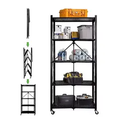 GENERICO - Organizador Metalico Plegable 5 Niveles Ruedas Almacenamiento Multiusos Hogar Oficina