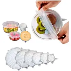 GENERAL - Tapas De Silicona Super Estiramiento Para Cocina X6 Tamaños Blancas