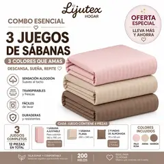 GENERICO - Juego de Sábanas Dobles x 3 u / 200 Hilos Sensación Algodón – Descansa / Sueña / Repite