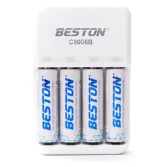 BESTON - Cargador De Pilas AA Y AAA + 4 Pilas Bateria AA Recargables