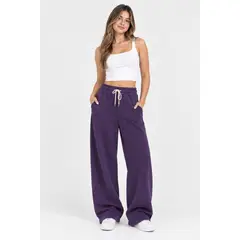 URBAN PLUS - Pantalon jogger mujer bota ancha en algodon morado