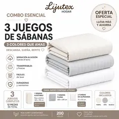 GENERICO - Juego de Sábanas Dobles x 3 u / 200 Hilos Sensación Algodón – Descansa / Sueña / Repite