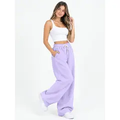 URBAN PLUS - Pantalon jogger mujer bota ancha en algodon lila