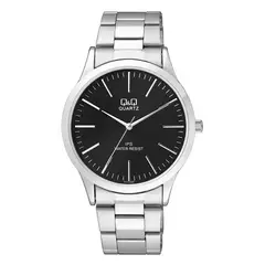 Q&Q - Reloj Plateado Fondo Negro C212J202Y Original Para Hombre Acero + Caja