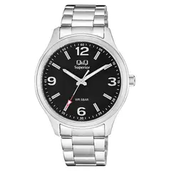 Q&Q - Reloj Plateado Fondo Negro S00A002VY Original Para Hombre Acero + Caja