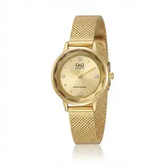 Q&Q - Reloj Dorado Pulso Malla Acero Inoxidable Original + Caja