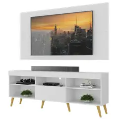 GENERICO - Rack Con Panel Florida Madera con patas Blanco