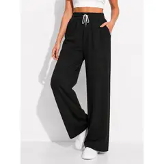URBAN PLUS - Pantalon jogger mujer bota ancha en algodon negro