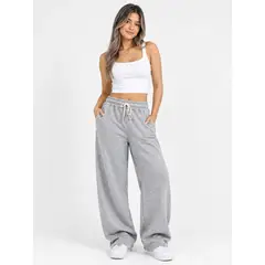URBAN PLUS - Pantalon jogger mujer bota ancha en algodon gris jaspeado
