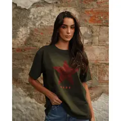 HUDE JEANS - Camiseta Oversized HUDE Con Aplique De Estrella Verde Oscuro