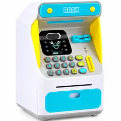 SWISSHOME - Alcancía Electrónica Cajero Automático Infantil Contraseña Billetes Monedas