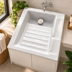 PAMO - Lavadero Cerámico Blanco con Tabla 60 x 48 cm