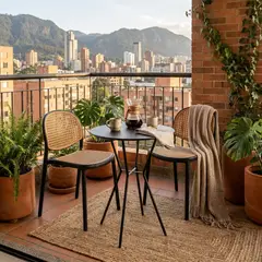 ENTRE NOS HOME - Juego de Balcón Carter Negro Beige y Mesa Metálica Spider Negra