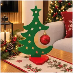 TIZZY DISEÑO - Árbol Decorativo Verde en Madera con Esfera Roja