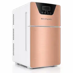 SWISSHOME - Mini Nevera Portátil Digital Doble Compartimiento De Lujo Enfriador Y Calentador Compacto Oro Rosa