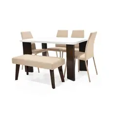MICA - Juego de Comedor Moderno para 6 Personas (Comedor + 4 Sillas + Banca)