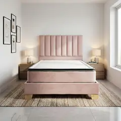 ESTILO Y CONFORT - Combo Basecama+Cabecero Monaco Tela Rosa+Colchon Ortopedico Resortado100x190