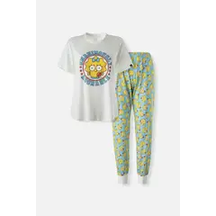 DISNEY - PIJAMA DE LOS SIMPSON BLANCA Y AZUL DE PANTALÓN LARGO PARA MUJER