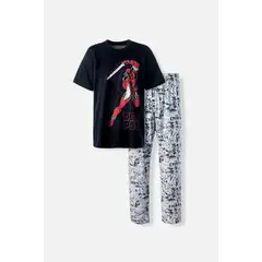 MARVEL - PIJAMA DE DEADPOOL DE PANTALÓN LARGO NEGRO Y BLANCO PARA HOMBRE