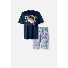 WARNER BROS - PIJAMA DE RICK & MORTY AZUL Y BLANCA DE PANTALÓN CORTO PARA HOMBRE