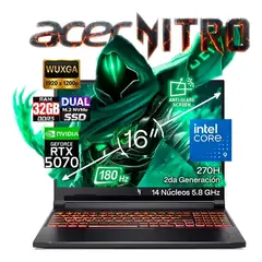 ACER - E GAMING NITRO V16 CORE 9 270H, 32GB RAM, 1 TB SSD, 180 Hz, NVIDIA RTX 5070 8GB