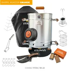 VIKINGO BARRILES - Barril asador y ahumador Combo Titán acero inoxidable Barril Grande