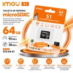 IMOU - Memoria MicroSDXC S1 64GB ST2-64-S1 U3 V30 Clase 10 Alta Velocidad 95MB/s para Cámaras