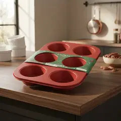 GENERICO - Molde para Cupcakes x6 Ranuras Navideño en Acero Rojo