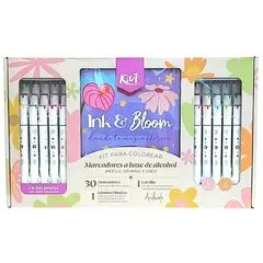 KIUT - Kit Para Colorear Kiut, 30 Marcadores Doble Punta a base de Alcohol y Cartilla.