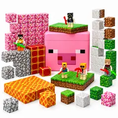 SHUGS - Juego Cubos Magnéticos Cerdito 200 Piezas 6 Figuras Minecraft