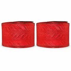 GIO HOME - PACK X2 CINTA ALAMBRADA 2.5 X 10YDS ESTAMPADO PLUMAS ROJO