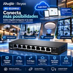 RUIJIE REYEE - Switch RG-ES208GC 8 Puertos Gigabit Administrable en Nube VLAN 16 Gbps Sin PoE