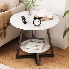 GENERICO - MESA DE CENTRO AUXILIAR DOS NIVELES BLANCO MARMOL