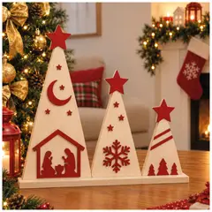 TIZZY DISEÑO - Set de 3 Árboles Decorativos Navideños en Madera –