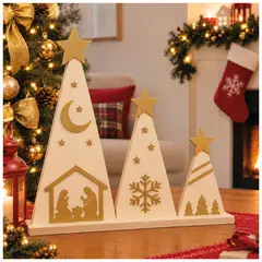 TIZZY DISEÑO - Set de 3 Árboles Decorativos Navideños en Madera –