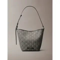 CALVIN KLEIN - Bolso beige tipo bucket en jacquard de emblema
