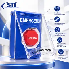 GENERICO - Pulsador /Botón Emergencia STI SS24A2EM-ES Azul con Prealarma, Doble Contacto y Rearme con Llave