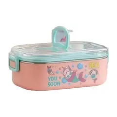 GENERICO - Lonchera Infantil Porta Comidas Acero Inoxidable 304 con Compartimentos y Tapa Hermética Rosado