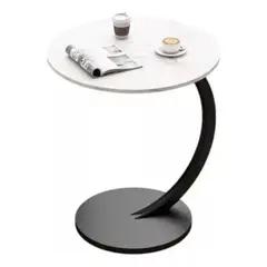 GENERICO - Mesa Auxiliar Esquinera Redonda Blanca Base Negra 62 cm