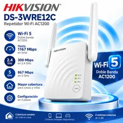 HIKVISION - Repetidor WiFi 5 DS-3WRE12C AC1200 Doble Banda 1167 Mbps 2.4/5 GHz 2 Antenas