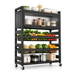 INNOVA - Estante Organizador Cocina Con Puerta Verdulero Ruedas 5 Niv