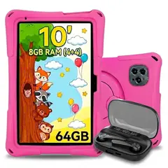 KRONO - Tablet Niños 10 Pulgadas 8GB 4+4 RAM 64GB Net X2 + Case de goma + Audífonos 001 BQ20