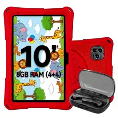 KRONO - Tablet Niños 10 Pulgadas 8GB 4+4 RAM 64GB Net X2 + Case de goma + Audífonos 006 BQ20