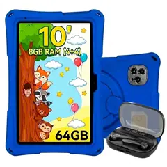KRONO - Tablet Niños 10 Pulgadas 8GB 4+4 RAM 64GB Net X2 + Case de goma + Audífonos 009 BQ20